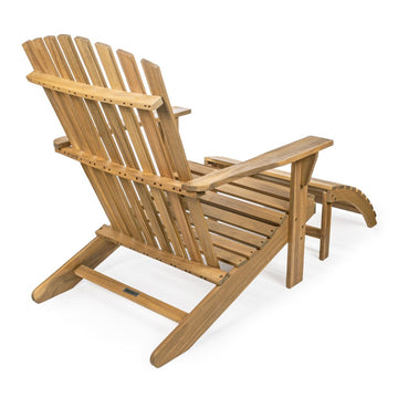Saranac 2-Piece Traditional Rustic Acacia Wood Adirondack Chair with Detachable Ottoman - JONATHAN Y